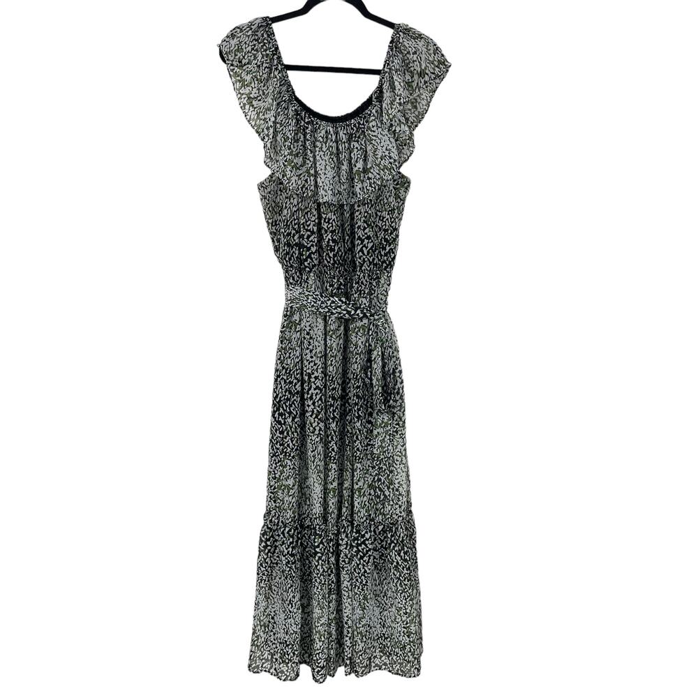 Gabby Skye Off The Shoulder Tie Waist Maxi Dress Black Green Womens 16